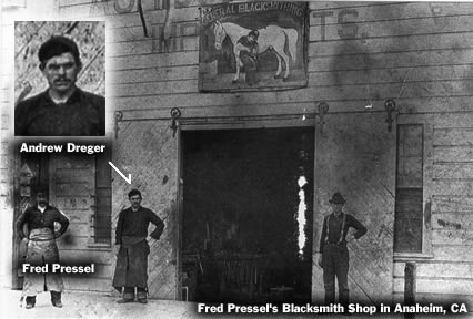 Andrew Dreger at Fred Pressel Blacksmith shop in Anaheim